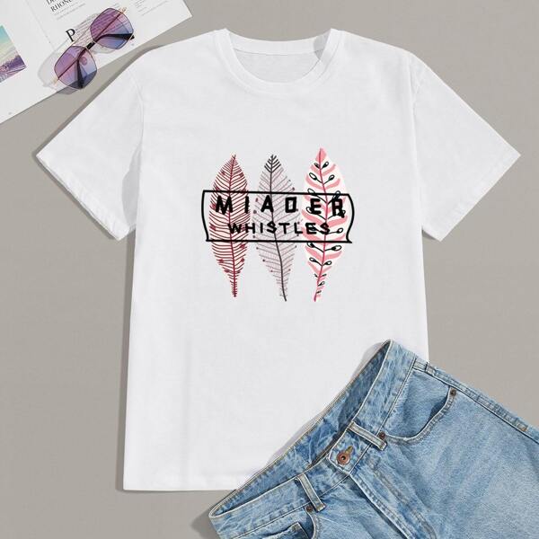 

Men Leaf & Letter Print Tee, White