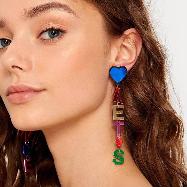

Colorful Letter Shaped Drop Earrings 1pair, Multicolor