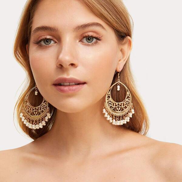 

Hollow Out Bead Tassel Drop Earrings 1pair, Multicolor