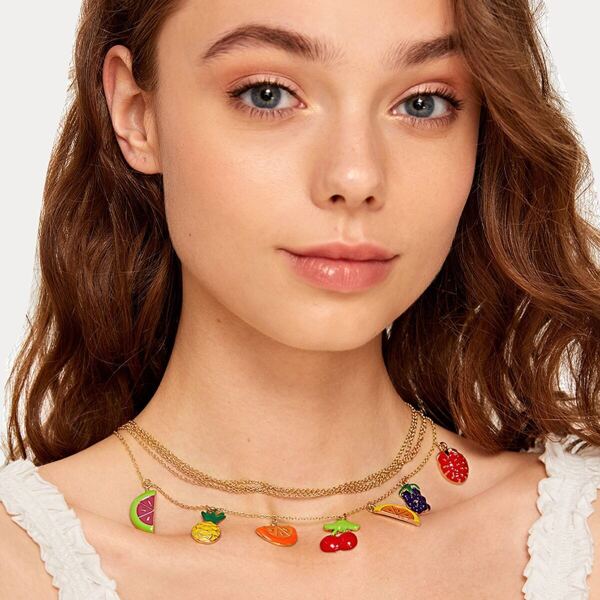 

Strawberry & Lemon Charm Necklace 1pc