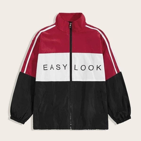 

Men Colorblock Side Stripe Windbreaker Jacket