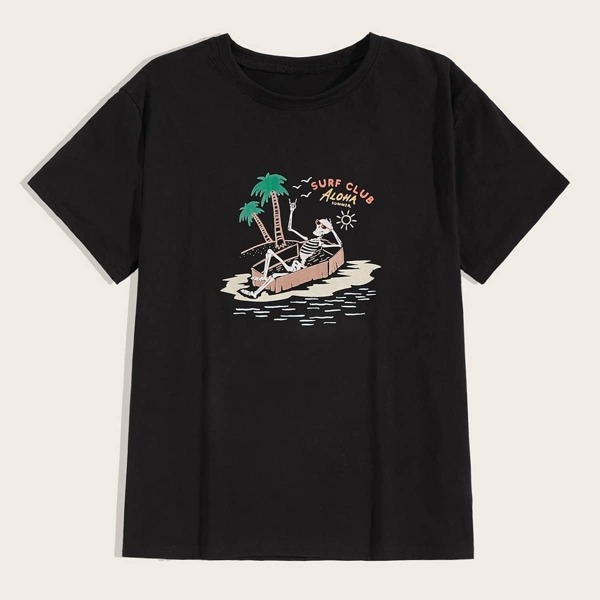

Men Halloween Skull & Letter Print Tee