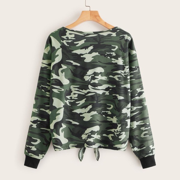 

Camo Print Tie Front Sweatshirt
