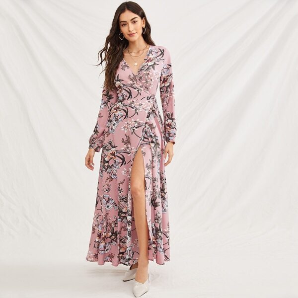 

Floral Wrap Knotted Maxi Dress