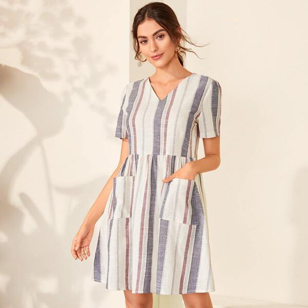 

Striped Pocket Patch Dress, Multicolor