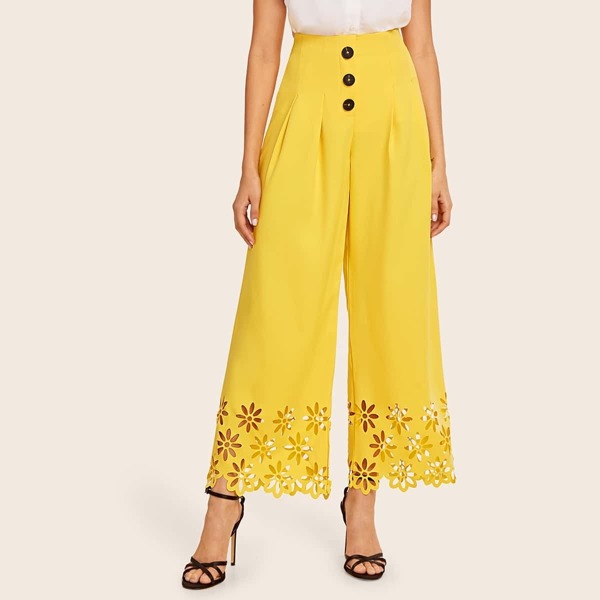 

Laser Cut Out Wide Leg Pants