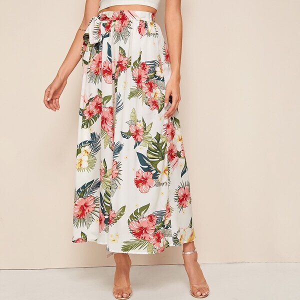 

Floral Print Tie Waist Skirt