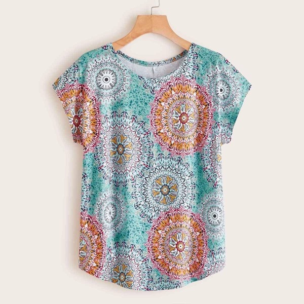

Tribal Print Cap Sleeve Tee