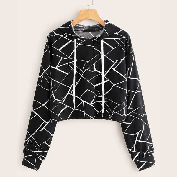 

Geo Print Drawstring Hoodie