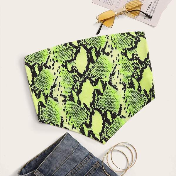 

Neon Green Snakeskin Print Tube Top, Green bright