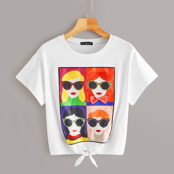 

Figure Patch Knotted Hem Tee