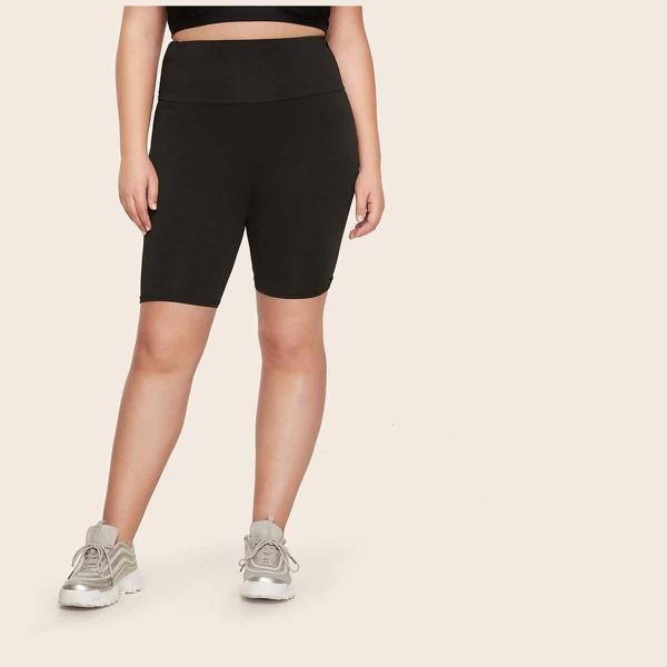 

Plus Solid Band Waist Biker Shorts