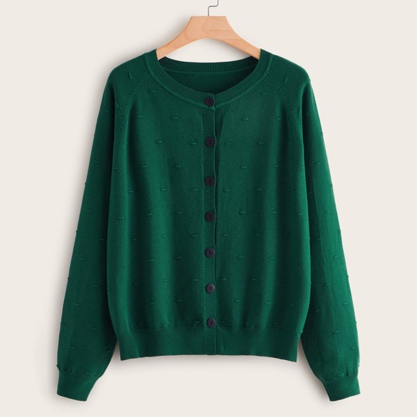 

Plus Button Front Embroidery Cardigan, Green