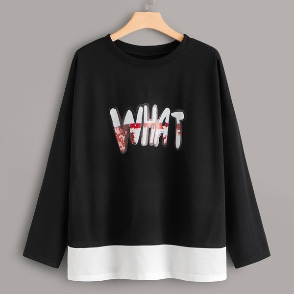 

Plus Spliced Letter Graphic Sweatshirt, Black