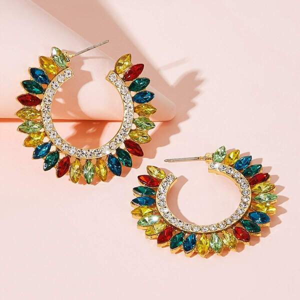 

Gemstone Design Cuff Hoop Earrings 1pair, Multicolor