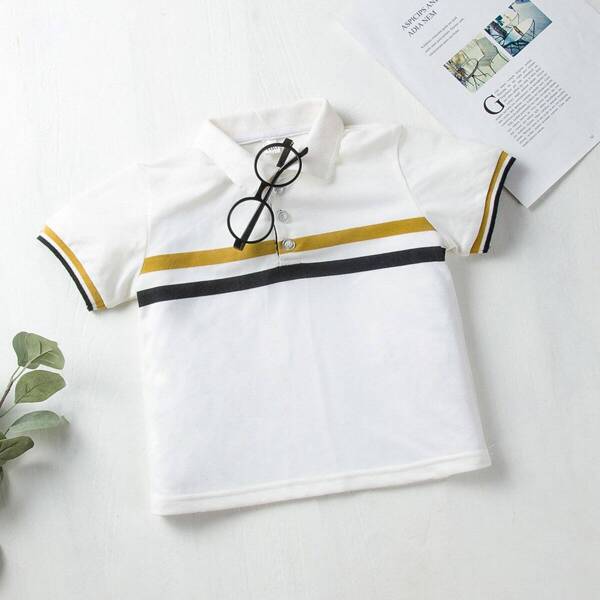 

Toddler Boys Contrast Striped Panel Polo Shirt
