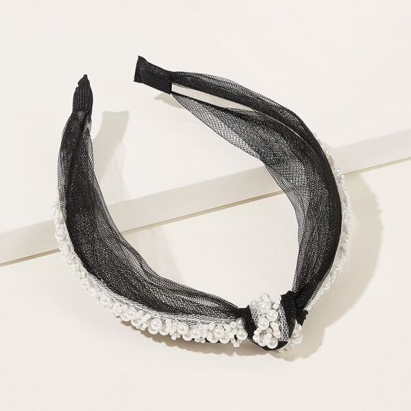 

Faux Pearl Decor Mesh Knot Headband 1pc