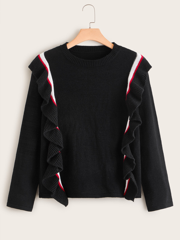 

Plus Ruffle Trim Sweater, Black