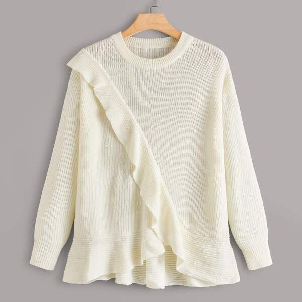 

Plus Solid Ruffle Trim Sweater