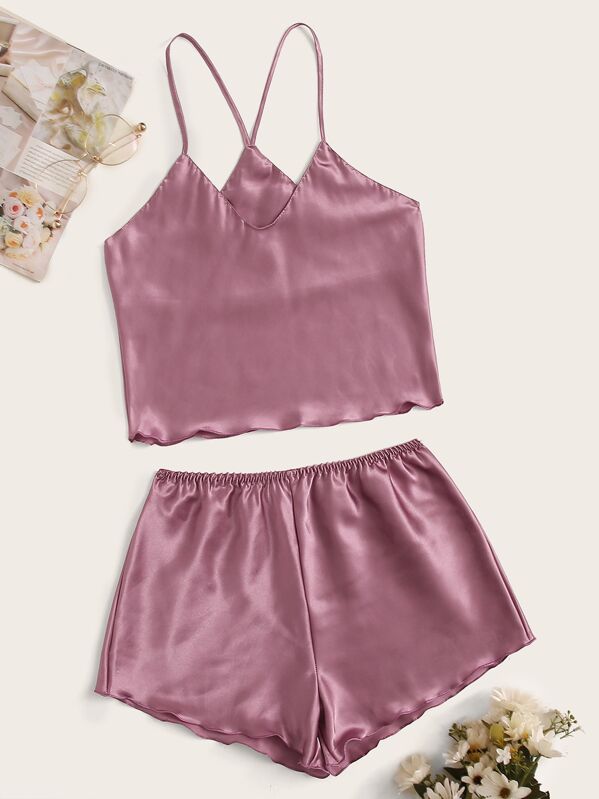 

Satin Cami With Shorts PJ Set, Pink