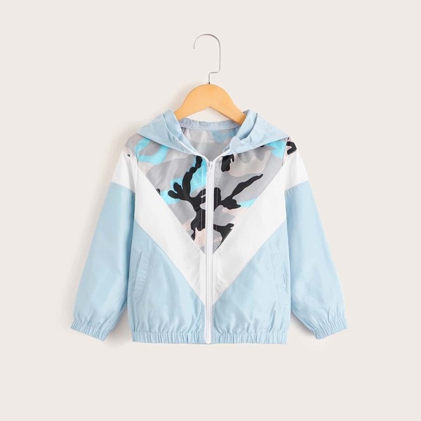 

Toddler Girls Color Block Hooded Windbreaker Jacket