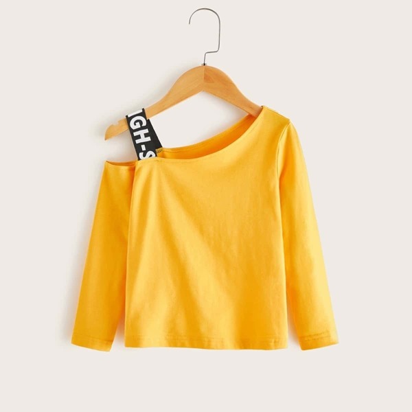 

Toddler Girls Letter Tape Asymmetrical Neck Tee