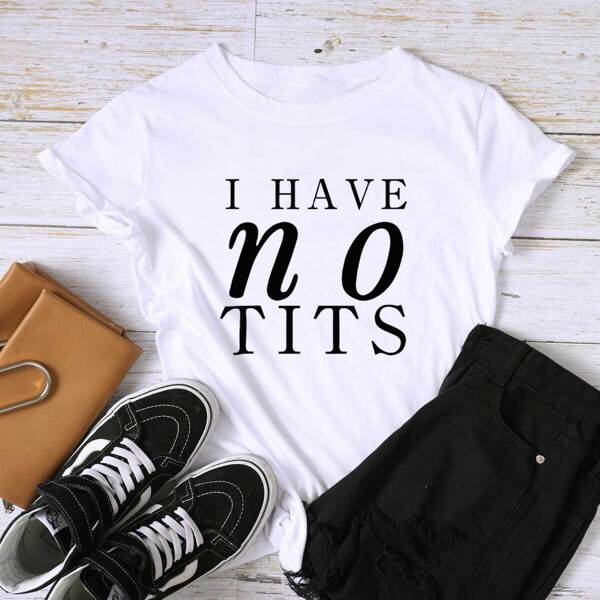 

Round Neck Letter Print Tee, White