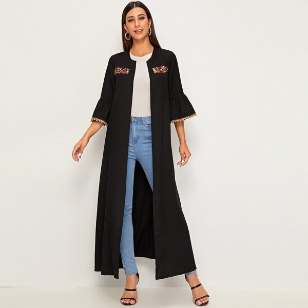 

Contrast Sequin Tape Bell Sleeve Belted Abaya
