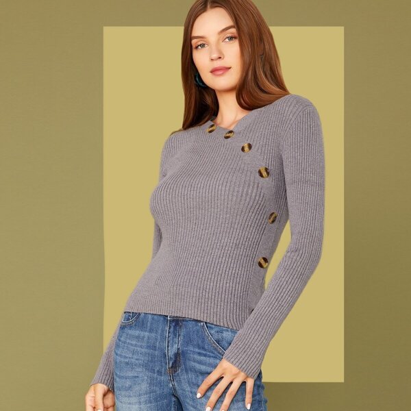 

Button Detail Fitted Sweater, Grey