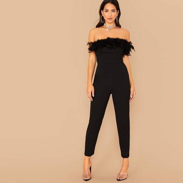 

Faux Feather Trim Tube Jumpsuit