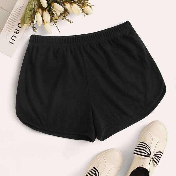 

Solid Rib-knit Dolphin Leggings Shorts