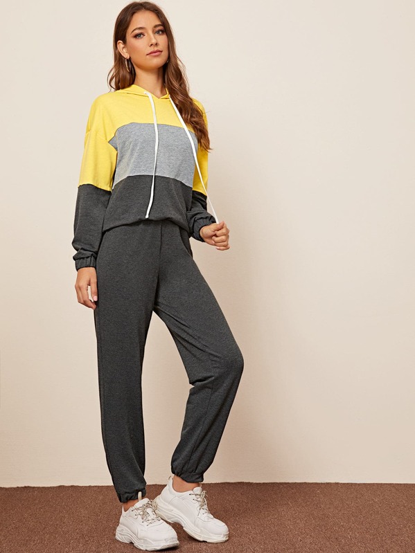 

Heather Grey Panel Colorblock Hoodie and Sweatpants Set, Multicolor, Debi Cruz