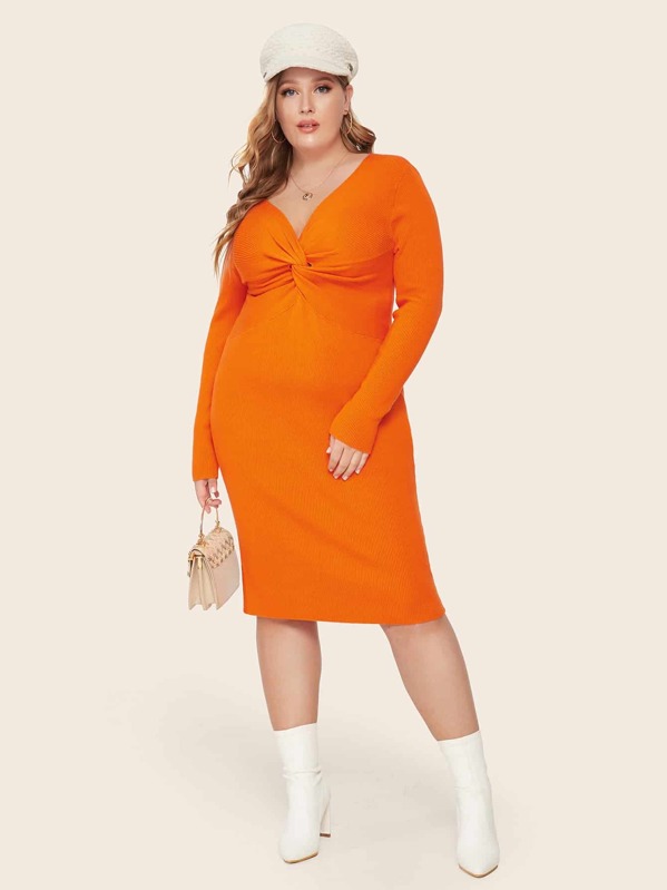 

Plus Neon Orange Twist Front Sweater Dress, Stanis