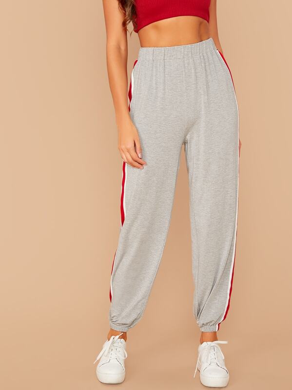 

Elastic Waist Striped Side Sweatpants, Grey, Anna Herrin