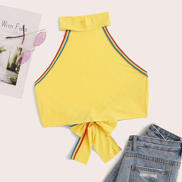 

Tie Back Rainbow Stripe Halter Top