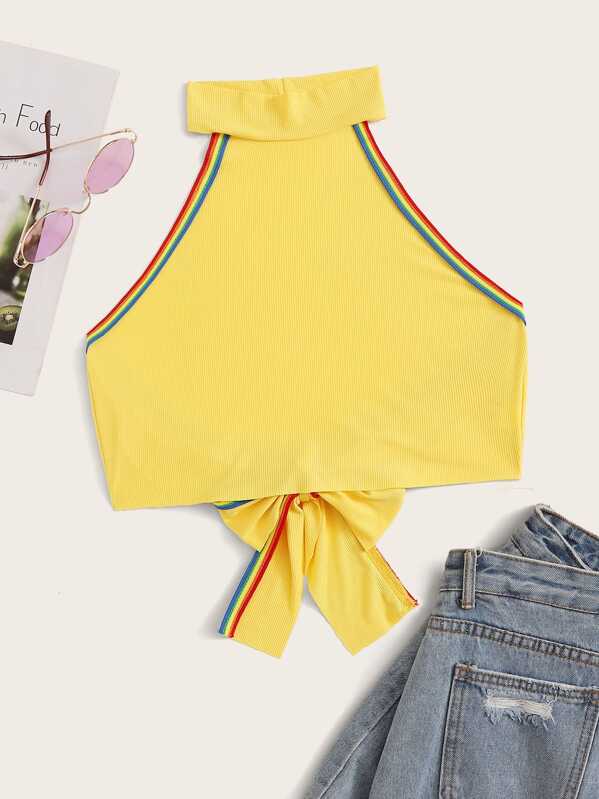 

Tie Back Rainbow Stripe Halter Top, Yellow