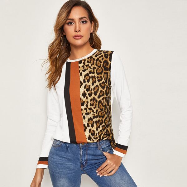 

Cut-and-sew Leopard Print Top, Multicolor