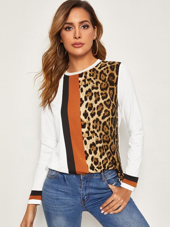 

Cut-and-sew Leopard Print Top, Multicolor, Giulia