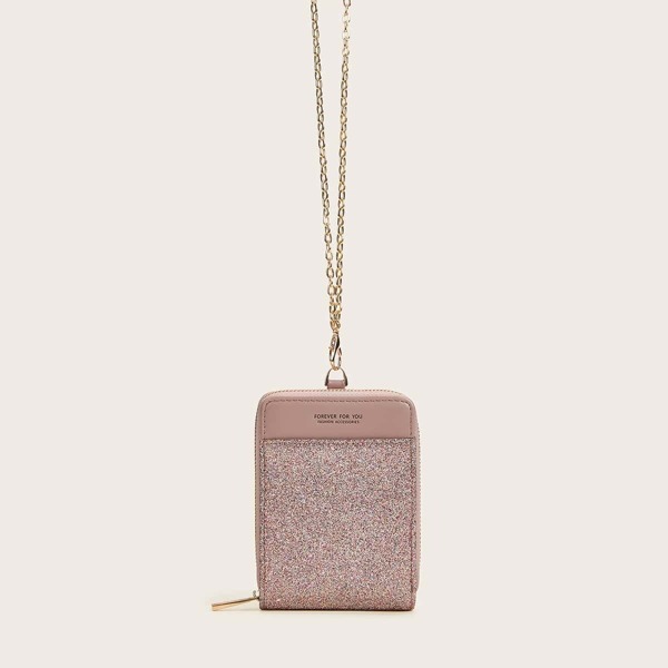 

Chain Strap Detail Glitter Purse, Pink