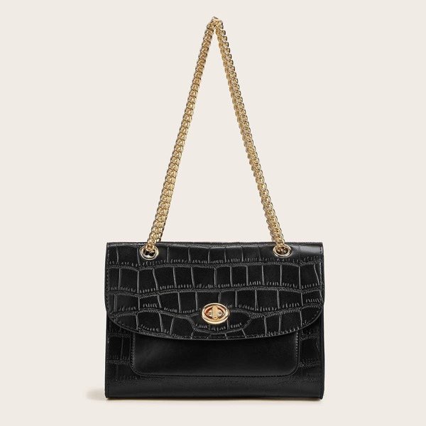 

Croc Embossed Twist Lock Chain Crossbody Bag