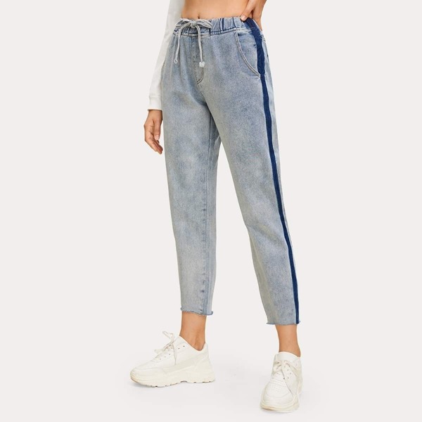 

Contrast Panel Drawstring Waist Crop Jeans