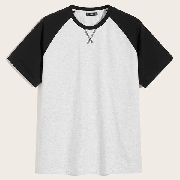 

Men Contrast Stitch Detail Raglan Sleeve Tee, Grey