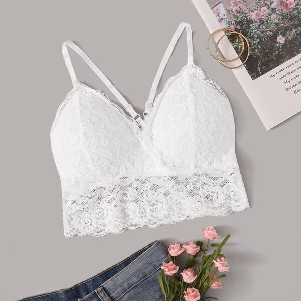 

Solid Contrast Lace Cami Top, White