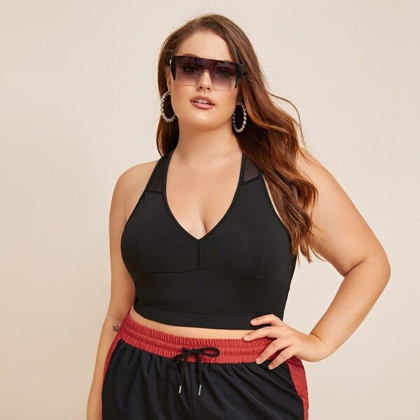 

Plus Seam Detail Contrast Mesh Bralette, Black
