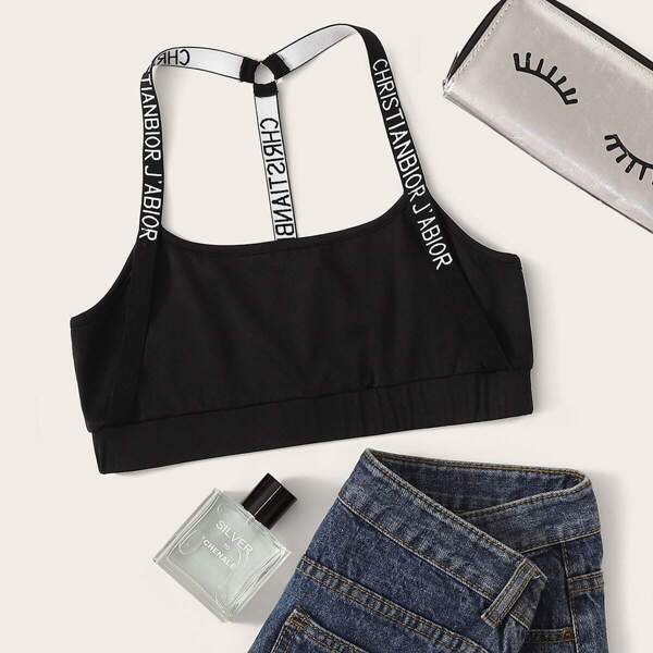 

Plus Letter Straps Bralette, Black
