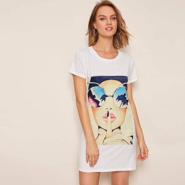 

Figure Graphic Tee Dress, White