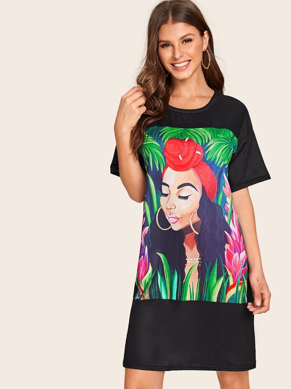 

Graphic Print Tee Dress, Black, Isa