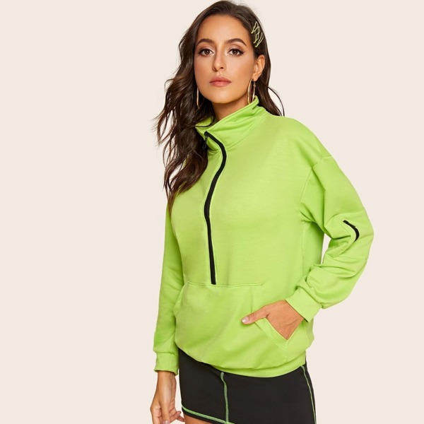 

Neon Lime Half Zip Kangaroo Pocket Sweatshirt