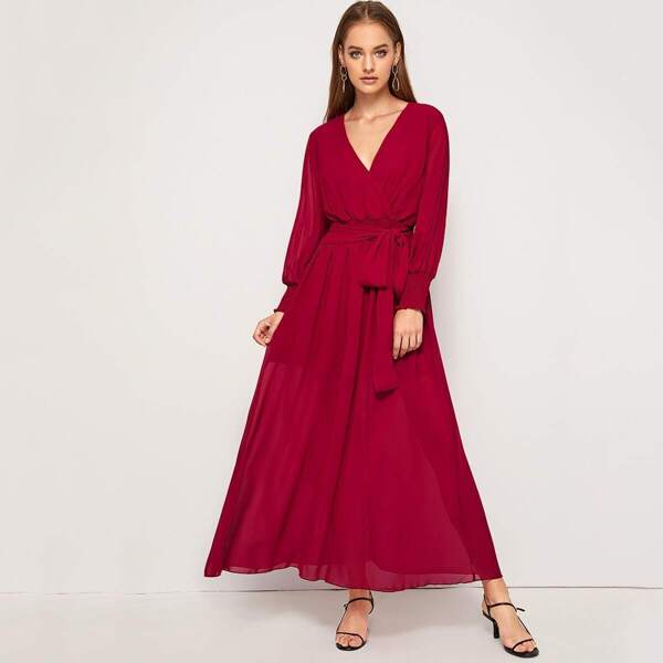 

Tie Front Shirred Detail Wrap Dress
