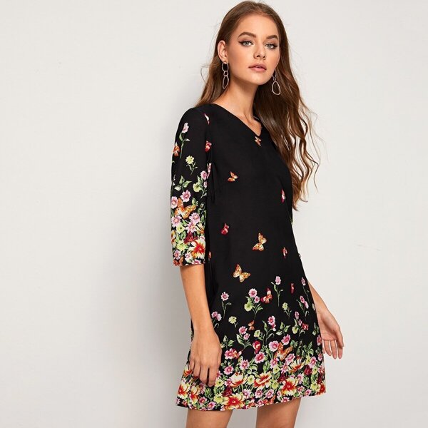 

Floral & Butterfly Print Tunic Dress